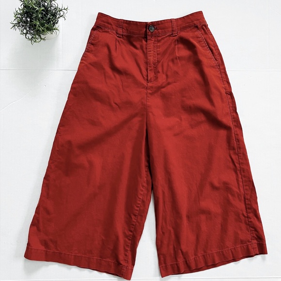 Uniqlo Linen Blend Wide Leg Crop Pants in Rust Burnt Orange - Picture 1 of 7